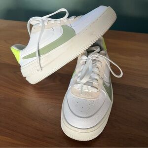 Nike Nike Air Force 1 PLT.AF.ORM White Sneakers with Lime and Sage Accents Sz W7